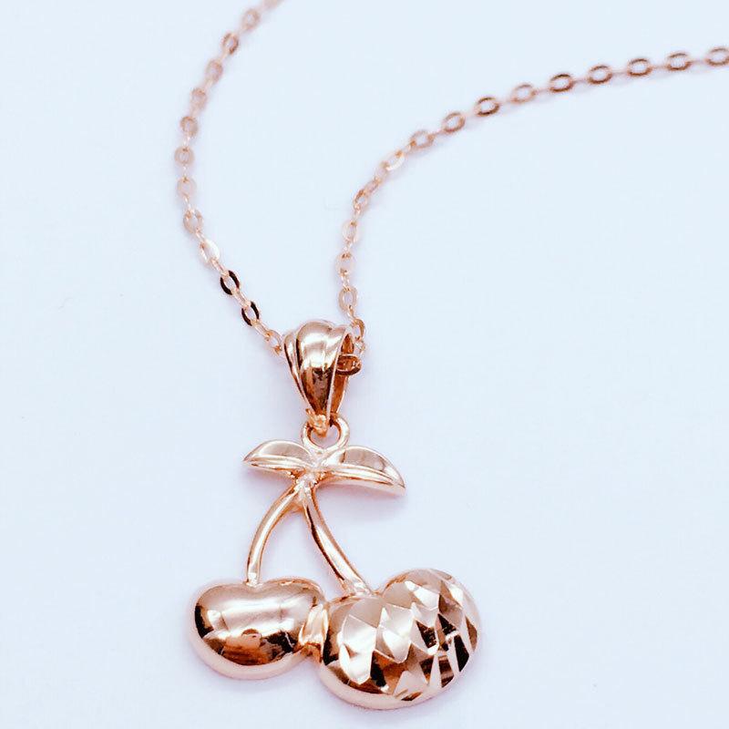 Purple Gold Three-Dimensional Car Flower Cherry Necklace Sweet Rose Gold-Plated Color Gold Premium Chain Set