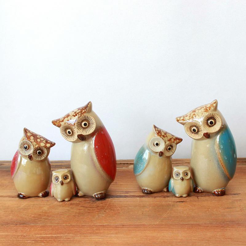 3pcs Porcelain Owls Statue Ornament Shaped Desktop Craft Figurine Sitting Room