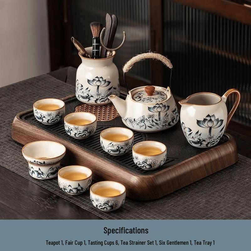 Ru Kiln Lotus Ceramic Kung Fu Tea Set - 10-Piece