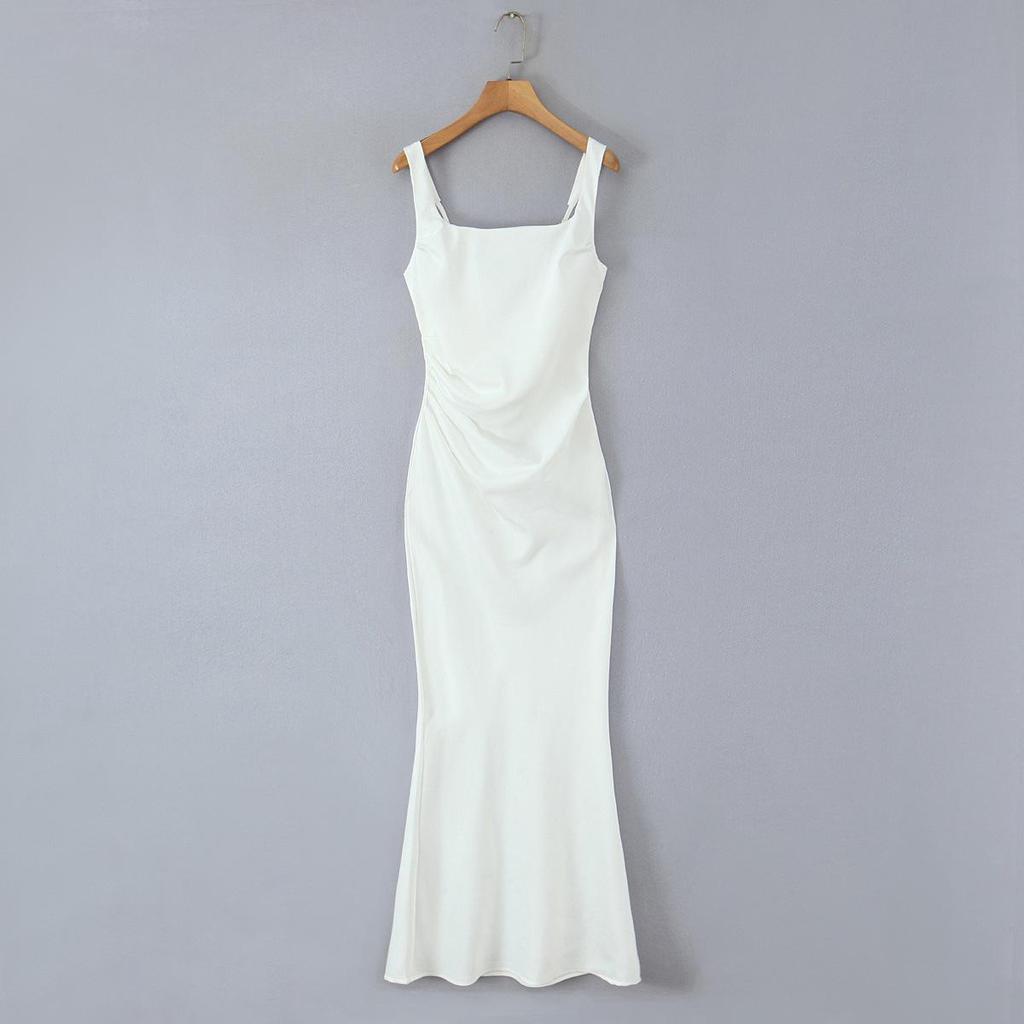 Rochie de Seară Clasică Europeană/Americană din Satin cu Bretele Subțiri pentru Femei