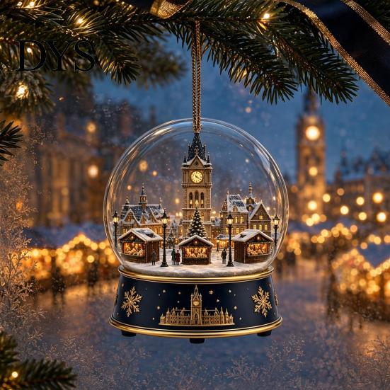 Holiday Party Supplies Christmas Crystal Ball Style Pendant with Hanging Rope, 2D Flat Acrylic Unique Keepsakes Ornament for Tree Decoration