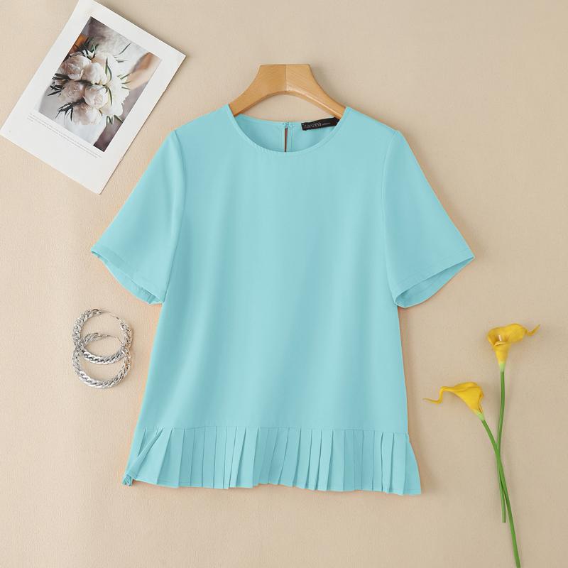 

ZANZEA Жіноча повсякденна вільна літня блузка з короткими рукавами з круглим вирізом