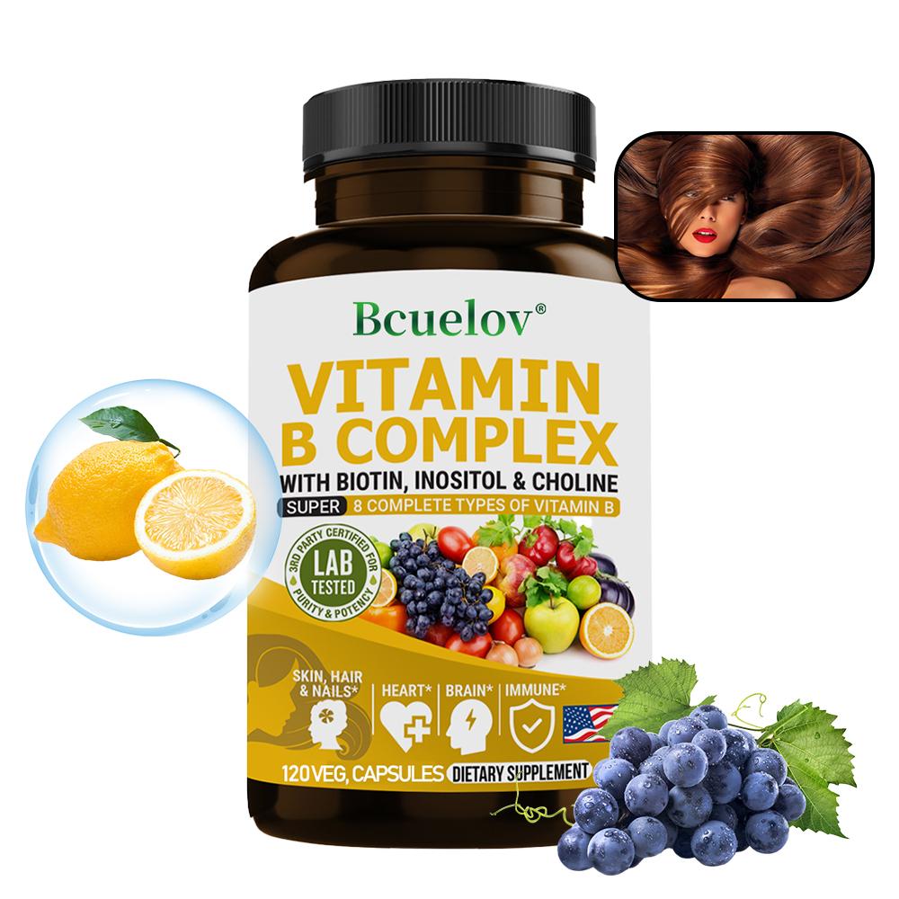 Bcuellov Vitamin B Complex Dietary supplement - With biotin, inositol, and choline -120 Vegetarian Capsules