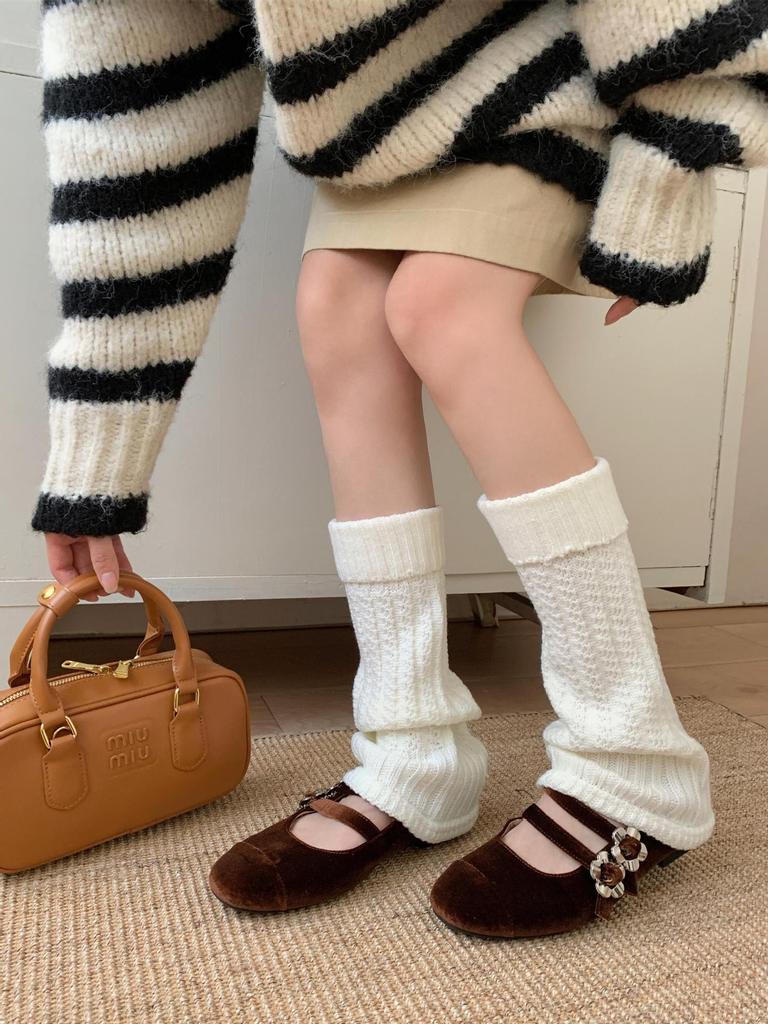 Women's Japanese Style Gray Knitted Wool Leg Warmers: Autumn/Winter Yoga Pants Accessories