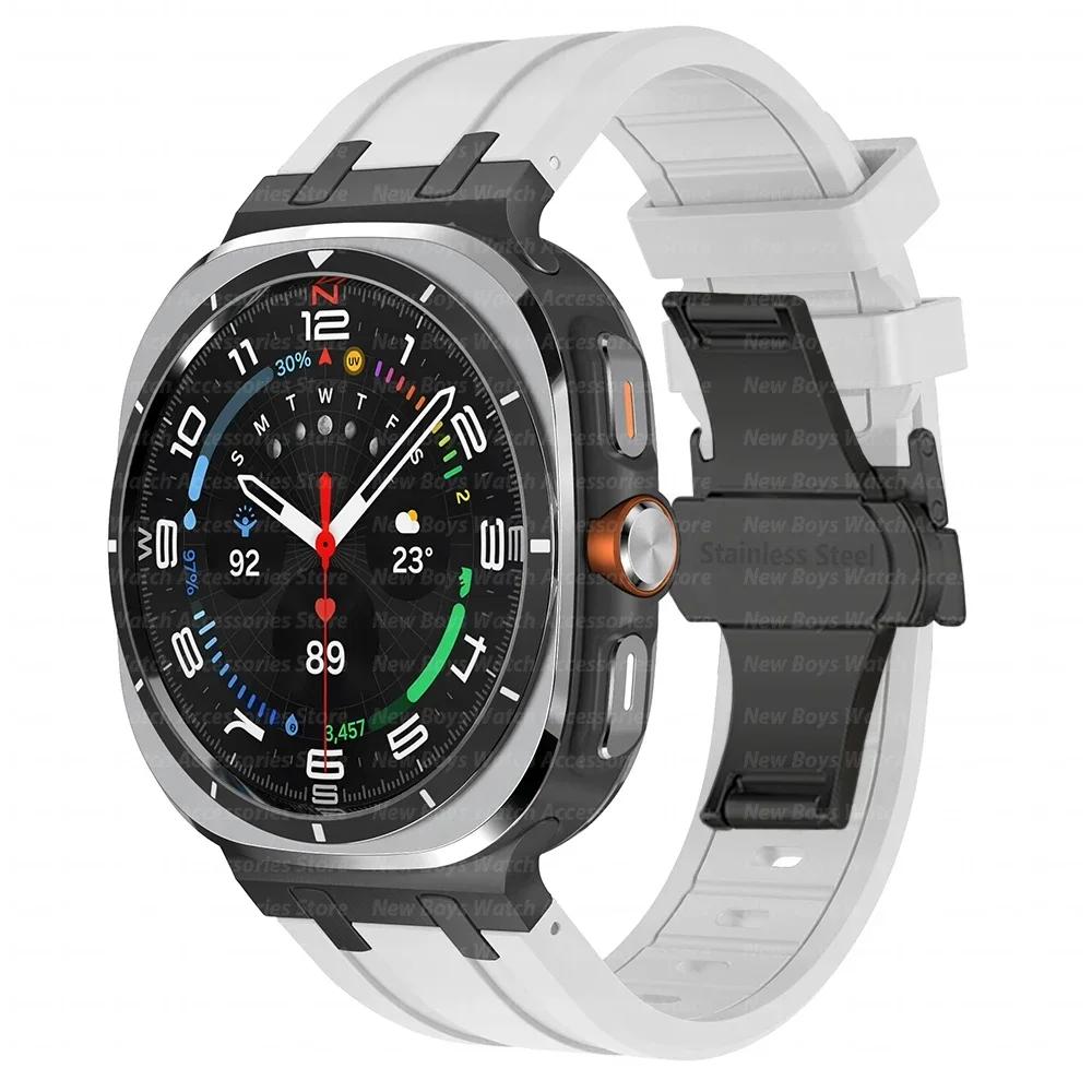 Luxury Sports Rubber Band for Samsung Galaxy Ultra Watch 47mm Curved End Silicone Strap for Samsung Ultra 7 47 47MM Men Bracelet