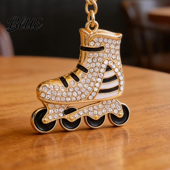 Roller Skates Key Ring Rhinestone Striped Keychain Alloy Backpack Schoolbag