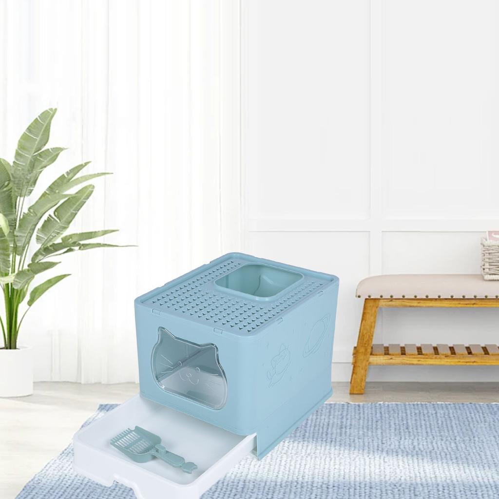 Enclosed Cat Litter Box Anti Splashing Easy to Clean Odor Control Large Top Entry Foldable Kitty Litter Tray with Lid