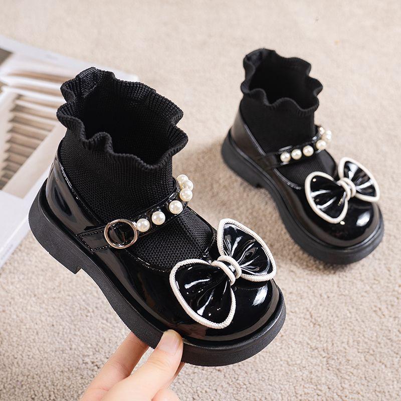 

Girls Korean Style Leather Shoes with Soft Sole & Bow - 2025 Spring/Autumn Princess Academy Style 28 (17.2 cm)
