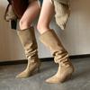 Long Boots for Women Spring and Autumn Large Round Pile Shoes Thin Heels High Shoes High Heels Thick Legs Knee High Boots Woman