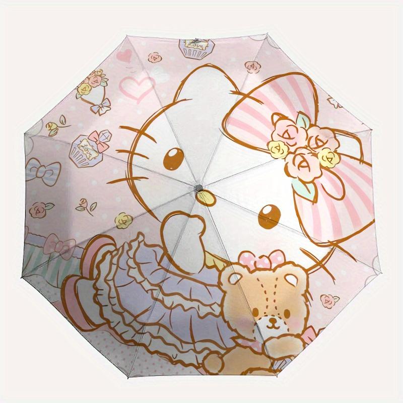 Hello Kitty,Cute Automatic Folding Umbrella-Simple 8-Rib Design, Bright Cartoon Pattern, Durable Iron Frame, Suitable For Travel, Outdoor, B