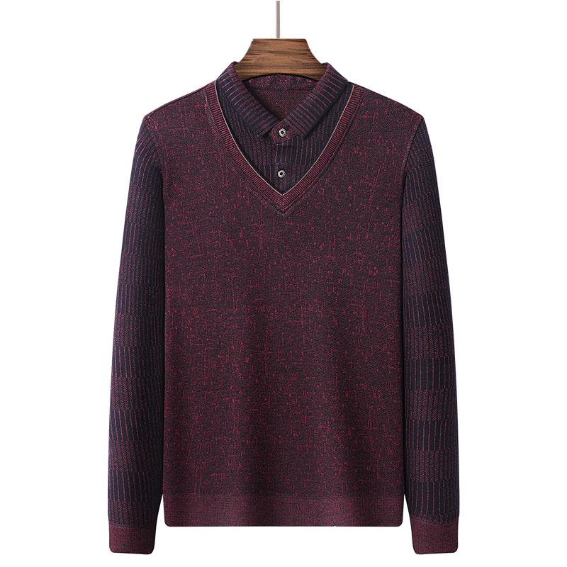 Dad's Winter Warm Chenille Knitwear: Men's Fleece-Lined Two-Piece Sweater with Thick Shirt Collar for Autumn/Winter.