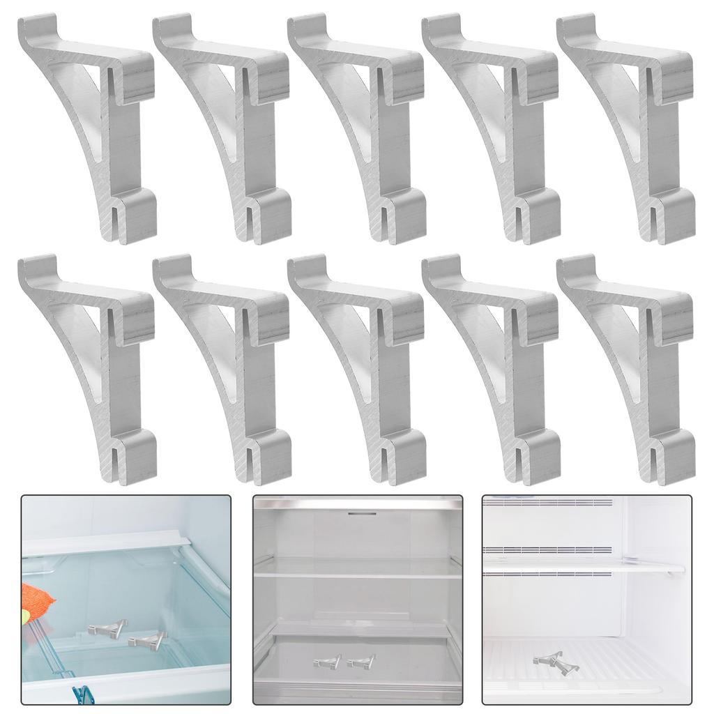 10 Pcs Aluminum Freezer Hooks Refrigerator Shelf Clips Cooler Shelf Support Hooks Metal Bracket Shelf Support Hanger Bracket
