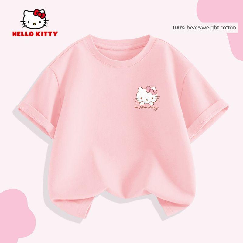 Hello Kitty Girls' Short-Sleeved T-Shirt Summer 2026 New Versatile Pink Kidsren's Top Girls' Summer Fashion Trend