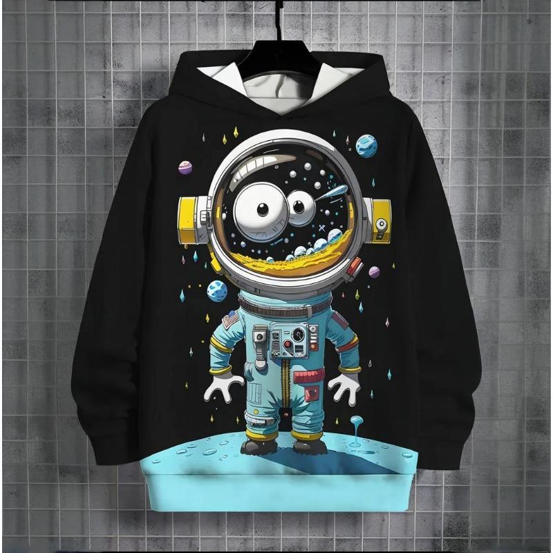 New Astronaut Print Men's Clothing Autumn/Winter Striped Hat Sweatshirt Casual Plus Size Hoodie 2024 Fashions Long Sleeved Tops