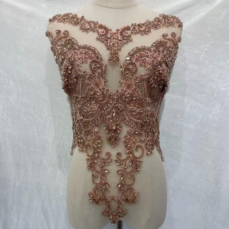 22 Colors Hand-Sewn Glass Rhinestone Beaded Embroidered Mesh Applique Patches for Dress Decoration Clothing Accessories