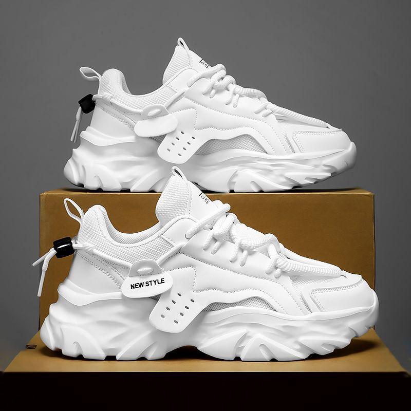 Men's Shoes for Summer Breathable New Casual Black Sports Shoes Mesh Thick Sole Heightened Dad's Work Labor Protection Shoes