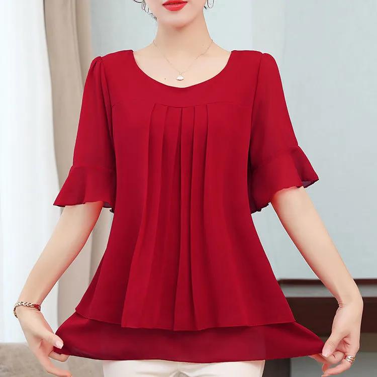 Women's Summer Plus Size Loose Casual T Shirt Solid Color Design Temperament Elegant Tops