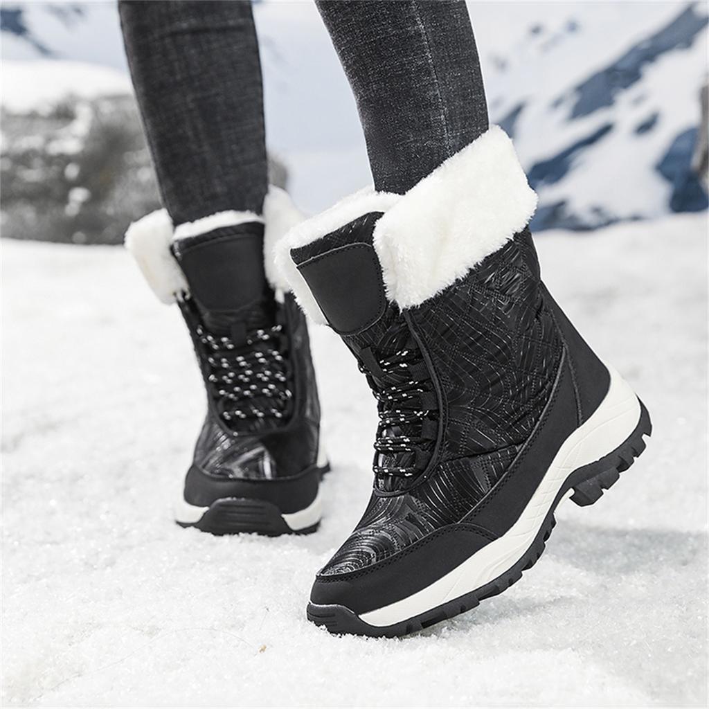 TUINANLE Winter Thick Women's Snow Boots Warm Plush Mid-calf Boots Non Slip Platform Snow Boot Casual Female White Shoes