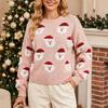 Women's Color Crewneck Cute Knit Pullover Top for Christmas Party