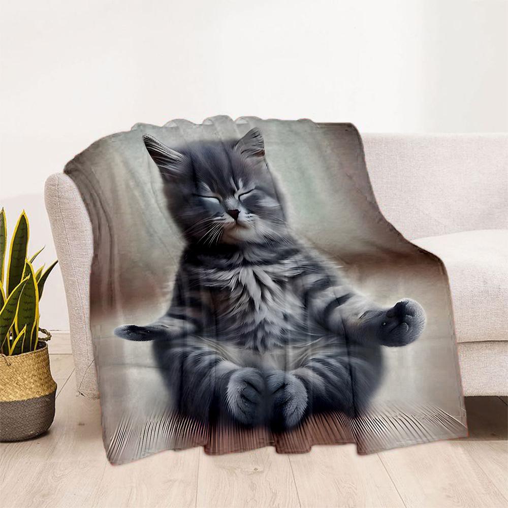 Whimsical Cat Artwork Flannel Blanket,Lightweight,Office Blanket,Sofa Blanket,Comfortable Blanket