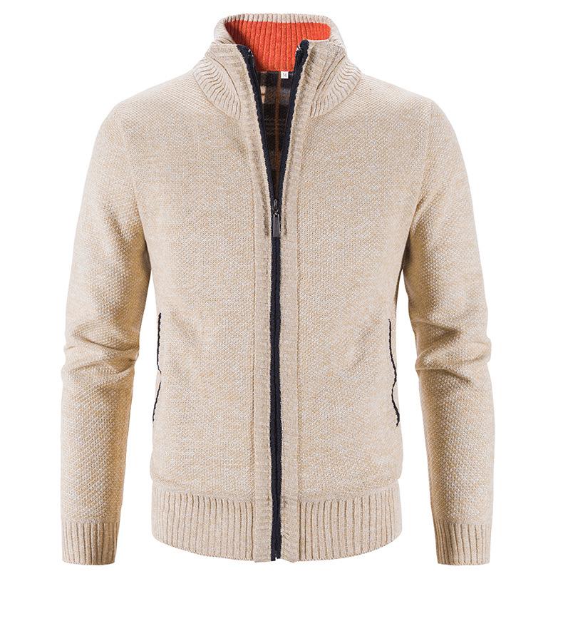 2024 Men's Autumn/Winter Stand-Up Collar Fleece-Lined Cardigan Sweater