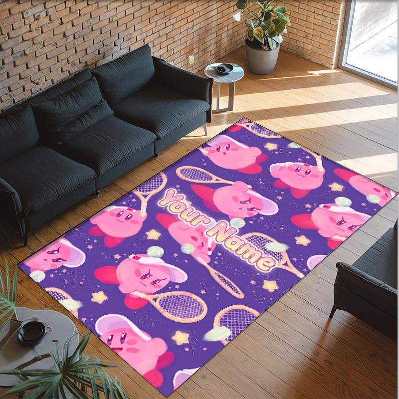 Personalized Crystal Velvet Carpet Custom Name Text,Kirby Anti Slip Area Rug For Home Decoration