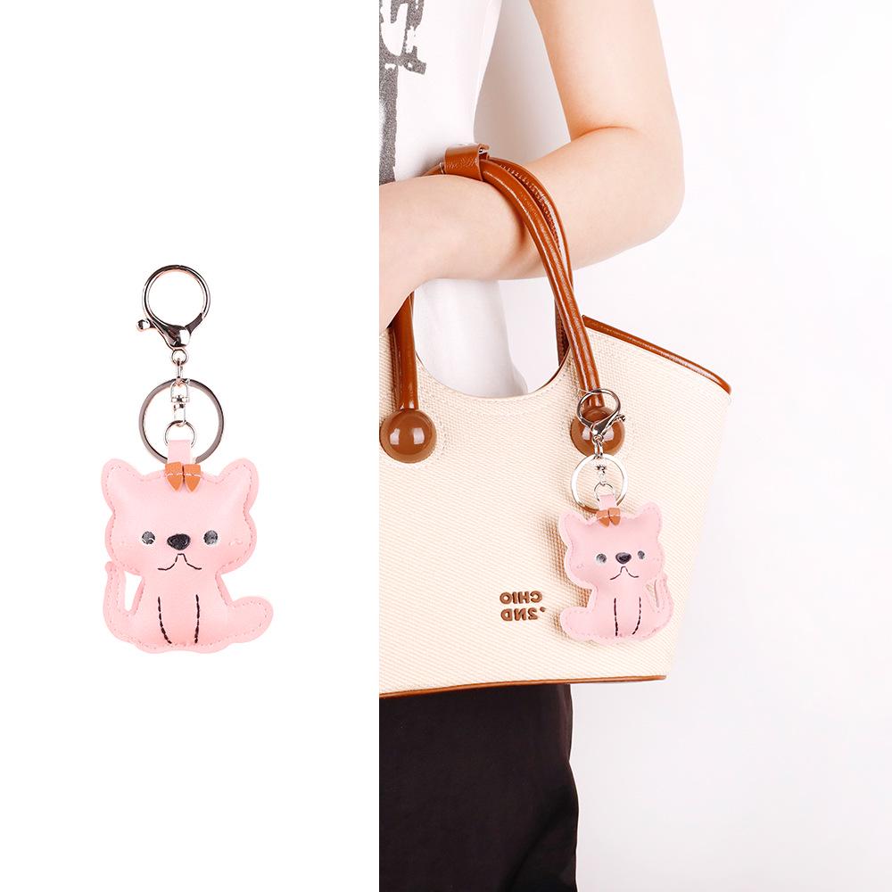

High-End Miu-Style Leather Kitten Charm Keychain Pendant