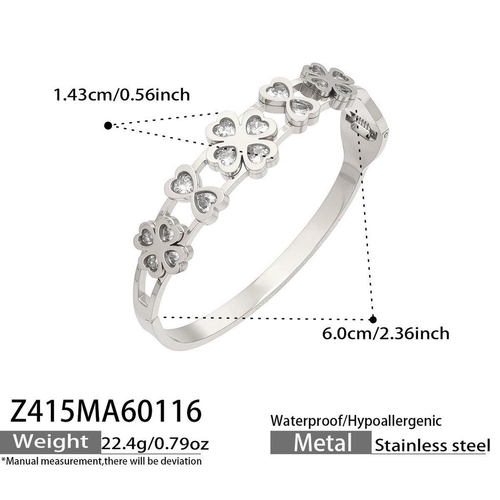 European and American Style Geometric Enamel Buckle and Zircon Flower Stainless Steel Bracelet Set