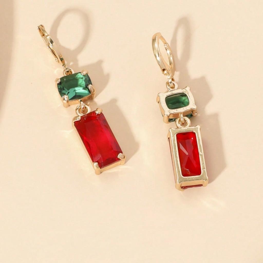 1 Pair of Christmas Geometric Earrings, High-quality and Fashionable Commuting Earrings, Red and Green Christmas Element Earrings, Christmas Gifts