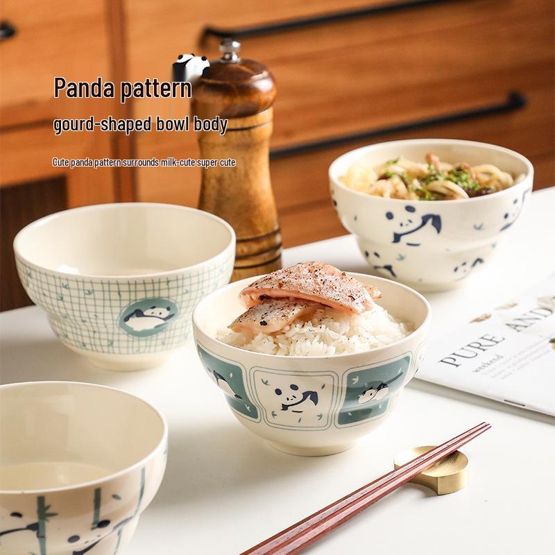 Panda Ceramic Rice Bowl Set 2024 - Japanese High-Foot Bowls with Underglaze Color, Cute Design, Perfect Gift Box