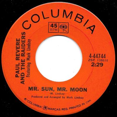 7inch Record PAUL REVERE & THE RAIDERS, MARK LIN - Without You 44744 Columbia 1969 Canada Rock Used