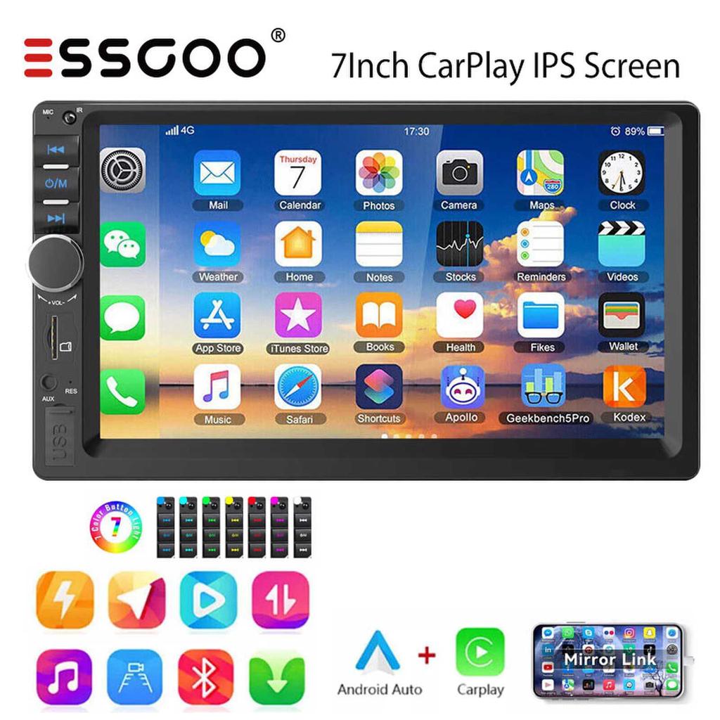 ESSGOO 7 Inch 2 DIN Car Stereo Radio Wired Carplay Android Auto MP5 Player Touch Screen USB/TF CAM AUX FM Bluetooth Head Unit
