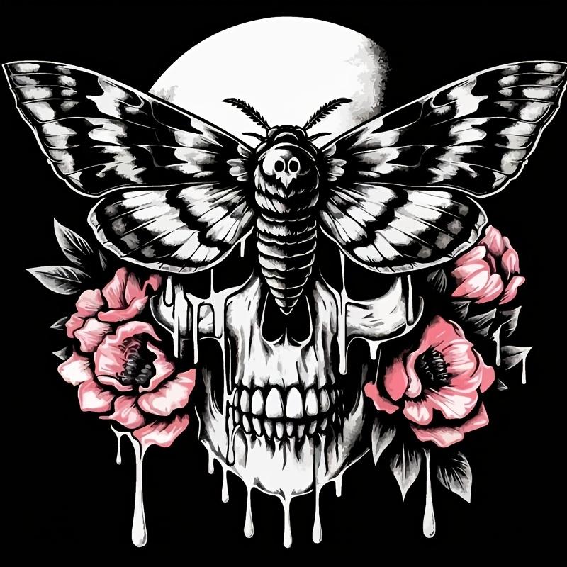 Dark Style Skull Moth Diamond Painting, a 2D Exquisite Frameless Handmade DIY Diamond Art for Adults, a Stress-Relieving 2D Mosaic Round Diamond Paint