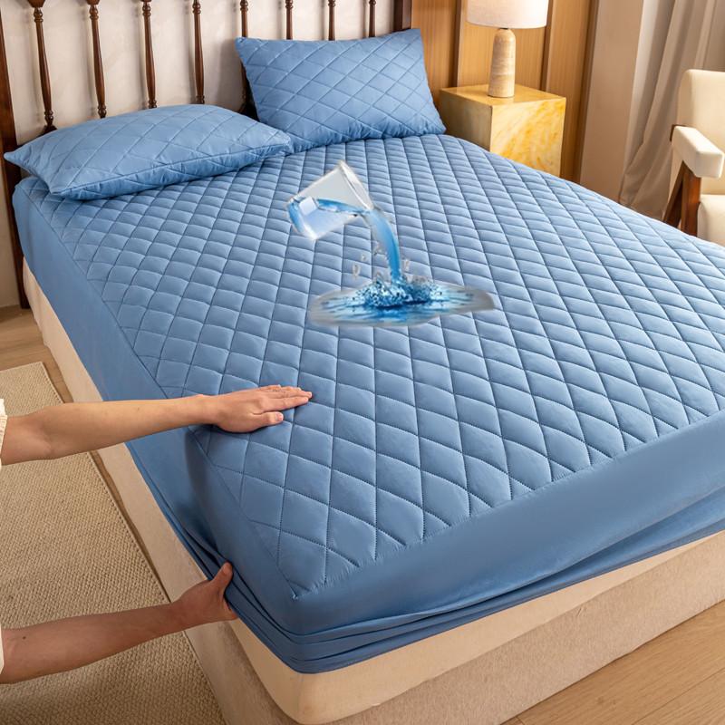Waterproof Mattress Protector, Thick Quilted Solid Color Bed Cover with Deep Pocket,Warm Breathable Bedding for Bedroom Room Hotel, Without Pillowcase