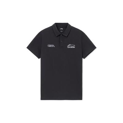Li Ning CBA Professional Basketball Series Logo Solid Color Polo Shirt Men Polo Shirts Black APLR209-1