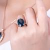 Peacock Blue Egg Shape Gemstone Crystal Women's Vintage Elegant Luxury Engagement Wedding Ring