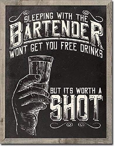 

Tin Sign For Sleeping with Bartender Retro Funny Humor Bar Shot Wall Art Decor Metal Sign inAluminum 20x30cm（7.8x11.8inch）