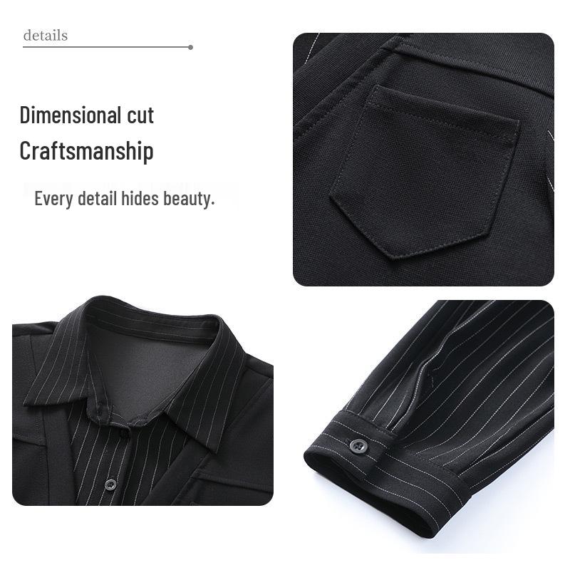 Spring Casual Plus-Size Two-Piece Shirt - Light Mature Style with Turn-Down Collar for Women