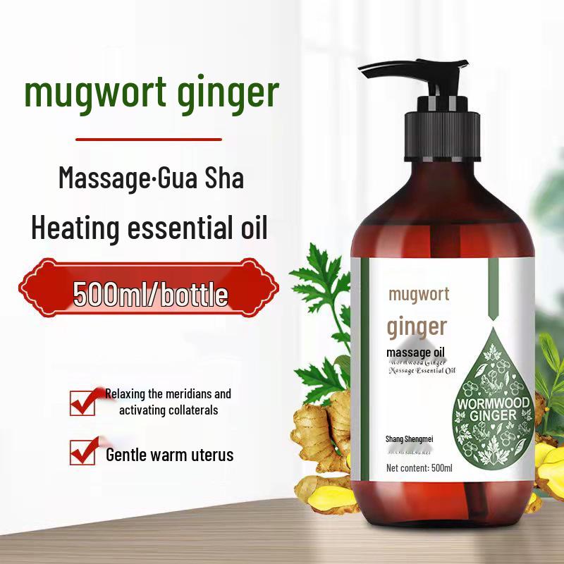 Zázvor Pelyněk Masážní olej na celé tělo a obličej s tepelnou terapií pro meridiány, Gua Sha a úlevu ramen/krku.