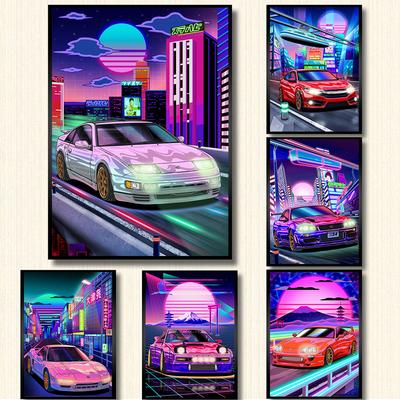 Neon-Punk-Rennspiel-Stree-Wandkunst-Poster, cooles Auto-Gemälde, Kinderzimmer-Dekoration, Leinwanddruck