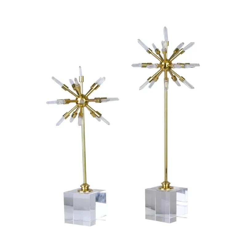 

Agate Crystal Flower Crafts Sculpture Desk Decoration Copper Flower Ornaments Modern Design Artwork Statue Room Aesthetics Decor S 80X100X295MM