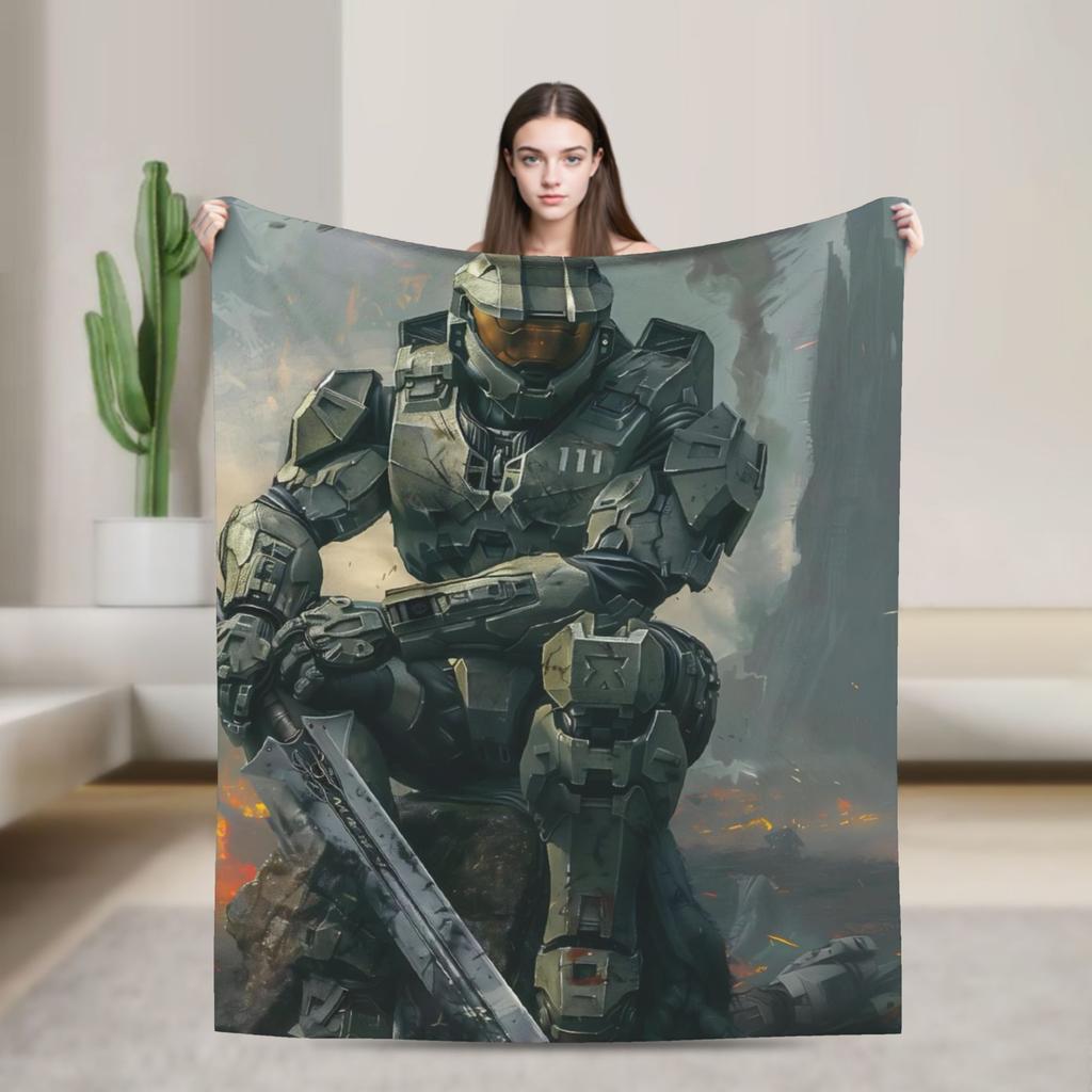 Game H-Halo I-Infinite Warm Soft Blanket Camping Plush Throw Blanket Street Trend Bedroom Flannel Bedspread Sofa Bed Cover