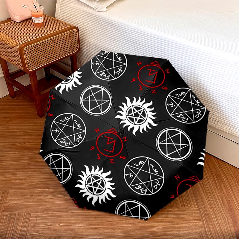 1 PC Automatic Folding Umbrella - Supernatural Pattern, Portable & Foldable Design with 8 Ribs, Christmas Birthday Gifts