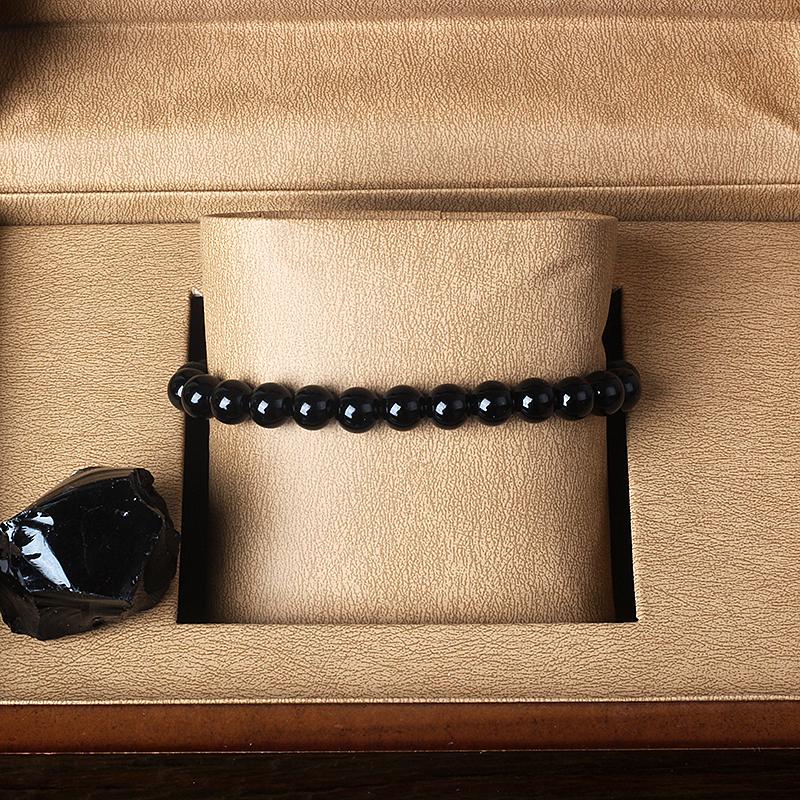 Classic Black Obisidian Bead Bracelet for Men Natural Stone Shiny Black Onyx Handmade Bracelet Yoga Meditation Jewelry Wholesale