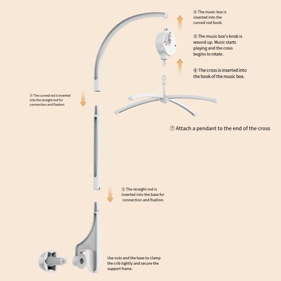 Wiszący grzechotnik do łóżeczka dziecięcego, uchwyt na zabawki z klasyczną muzyką, nakręcany mechanizm, dźwięk mechaniczny, obracany hak, przełącznik suwakowy, akcesoria do wózka