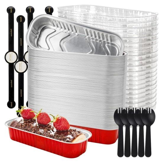 20/50Pcs Mini Loaf Pans Tin Foil Clear Snap-On Lids Pans with Disposable Aluminum Reusable Rectangle Foil