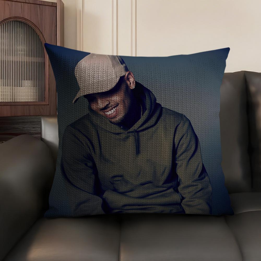C-Chris Brownn Rapper Cushion Cover Natural Linen Organic Fabric Double-Sided Printing Sofa Home Decor Gift Pillow Case