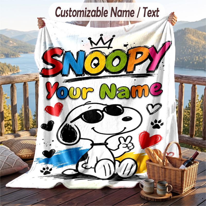 Custom Text Flannel Throw Blanket, Lightweight Cozy Bed Sofa BlanketSnoopy Peanuts
