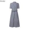 ZANZEA Women Short Sleeve Blouse and Long Skirts Plaid Print Two Piece Suit Sets