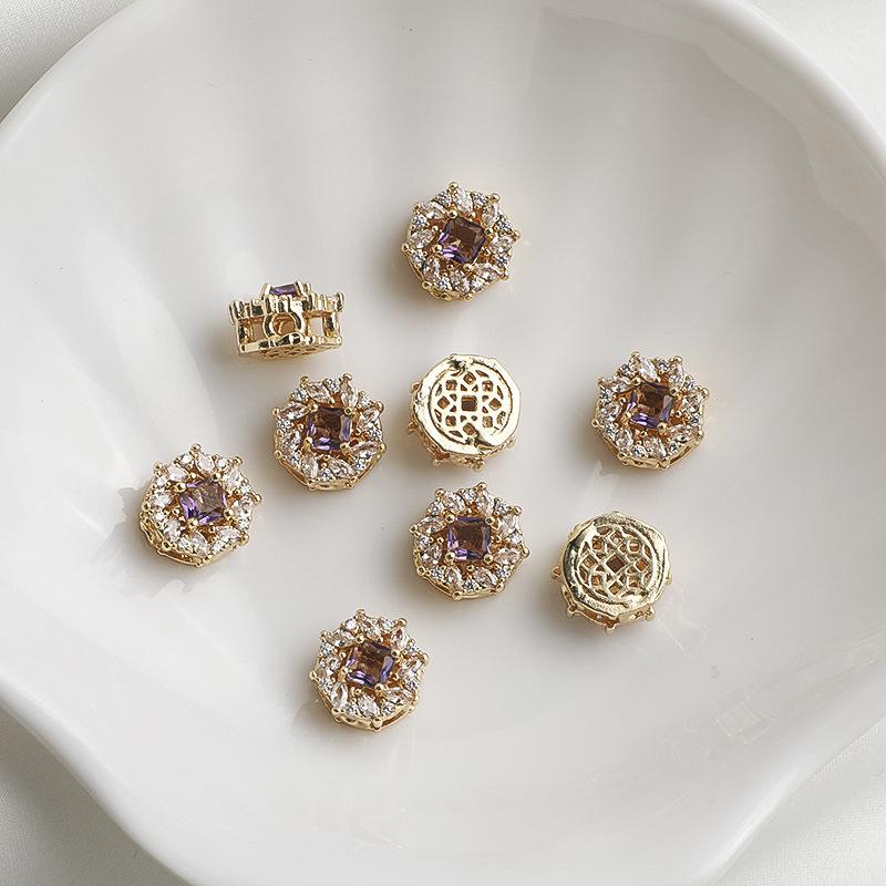 14K Gold-Filled Zircon Lace Rhombus Spacer Beads Round Pearl Necklace DIY Jewelry Accessories